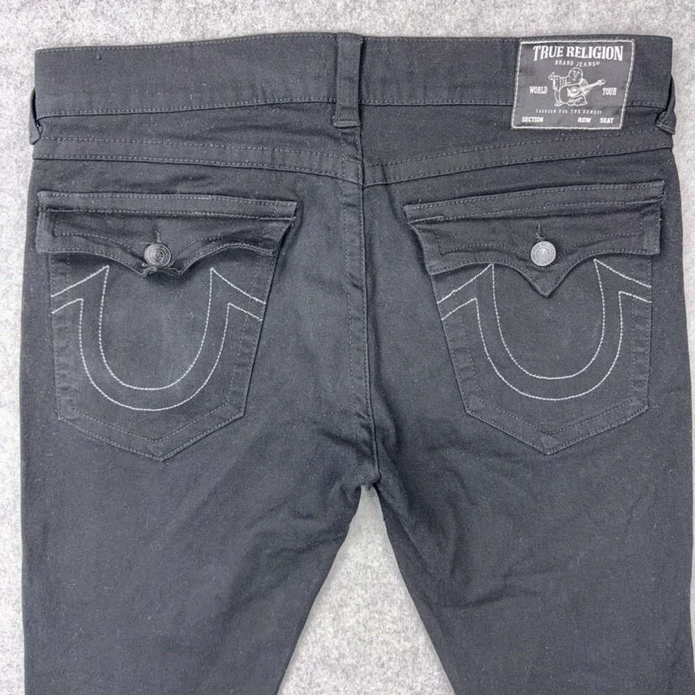 True Religion Jeans Mens 36x34 Black Rocco Relaxed Skinny Flap Pocket Denim